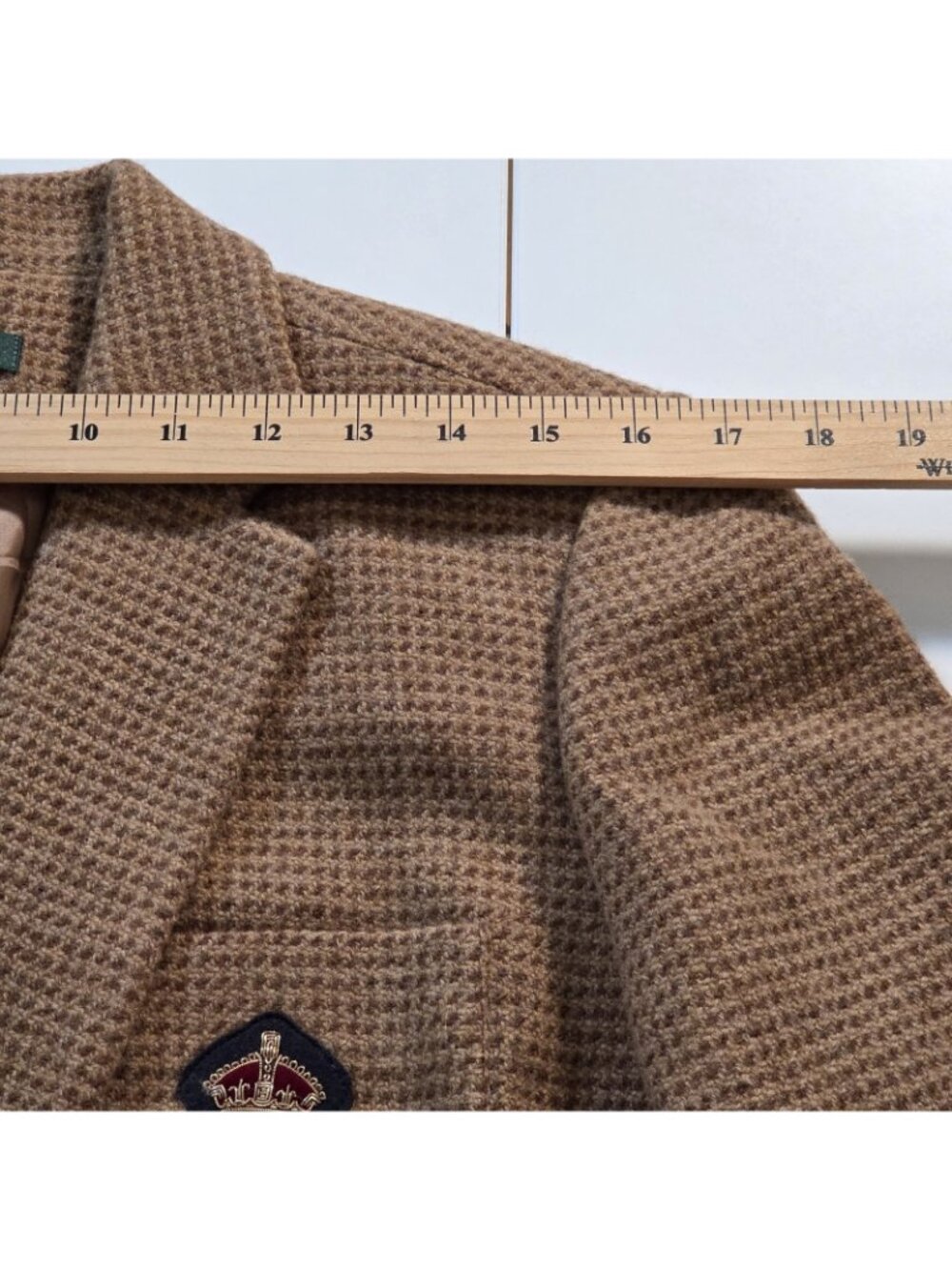 Lauren Ralph Lauren Tweed Crested Blazer Women US 16 Tan Houndstooth Wool Preppy - Picture 5 of 16
